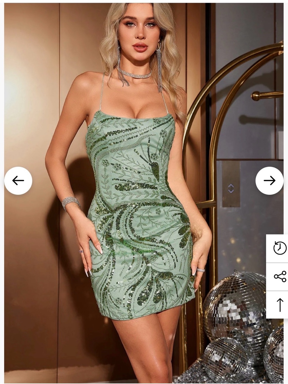 Strappy Sage Green Sequin Bodycon Dress